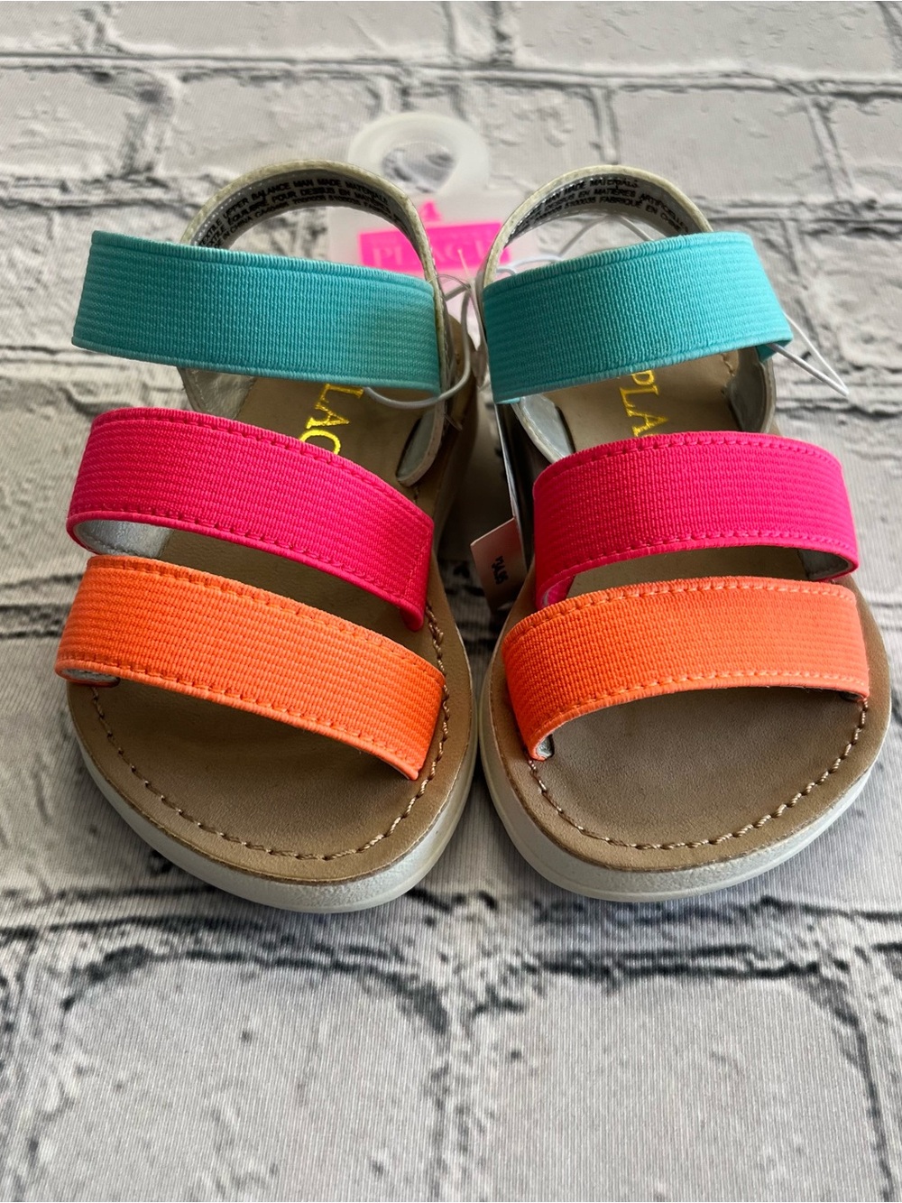 The Children's Place Girls Neon Teal Pink Orange Strap Sandals